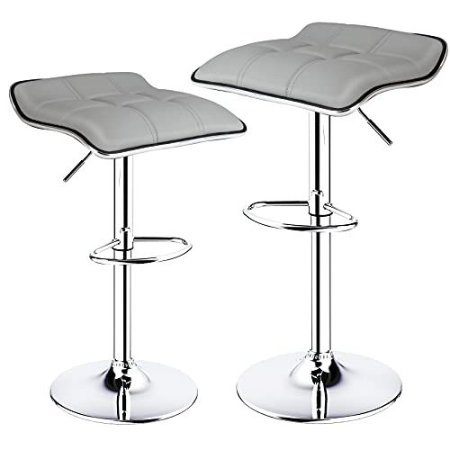 Ergodesign Bar Stools Set Of 2, Square Backless Adjustable Bar Stools, Swivel Bar Stool, Barstools Set Of 2 (Light Grey) #TOP2