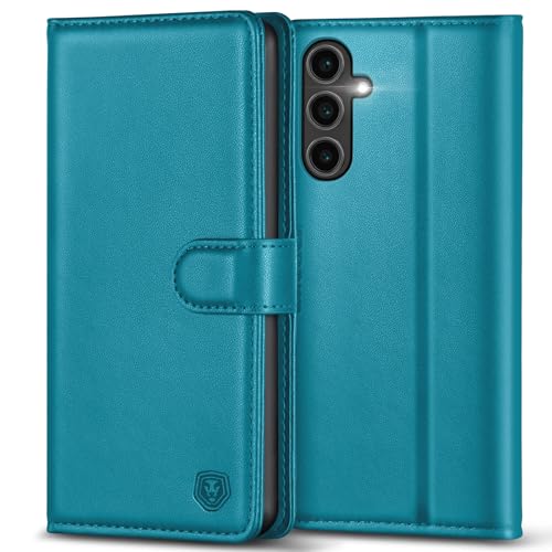 Kuafcase for Samsung S24 FE 5G Case with 4 Card Slots Magnetic Closure Kickstand Shockproof Protective Phone Case for Samsung Galaxy S24 FE - Sapphire Blue