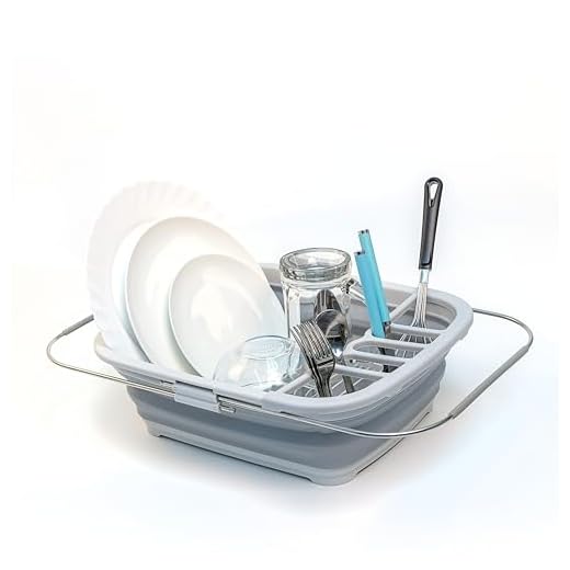 SAMMART 8L (2.11Gallons) Expandable Collapsible Dish Drainer - Foldable Drying Rack - Portable Dinnerware Organizer - Space Saving Kitchen Storage Tray (Grey, 1)