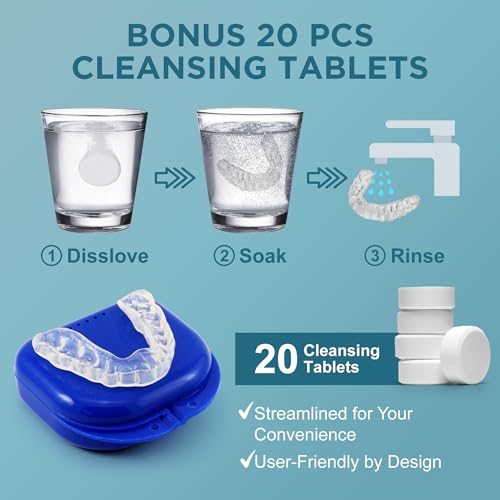 Image of Mouth Guard for clenching Teeth at Night: Night Guards for Teeth Grinding Mouthguards for Grinding of Teeth Custom Fit for Nighttime Protection - 4 Pack with 20 Cleansing Tablets