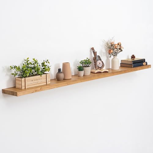 Image of Acovy Extra Deep 72 inch Long Rustic Solid Wood Floating Shelves for Wall, Wall Shelves with Invisible Bracket for Living Room Bathroom Bedroom Kitchen, Set of 1, Natural
