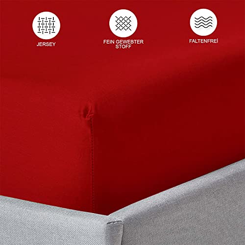 Buymax Spannbettlaken 140x200cm Baumwolle 100% Spannbetttuch Bettlaken Jersey, Matratzenhöhe bis 25 cm, Farbe Rot - Image 4