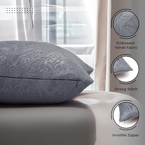 Image of Encasa XO Velvet Cushion Covers, No Inserts, Set of 2, Grey