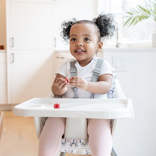 Image of Regalo Baby High Chair for Babies and Toddlers, Foldable High Chair with Removable Tray & Cup Holder, Portable Toddler Highchair with 5-Point Harness, Lightweight Baby Feeding Chair, Rainbow Print