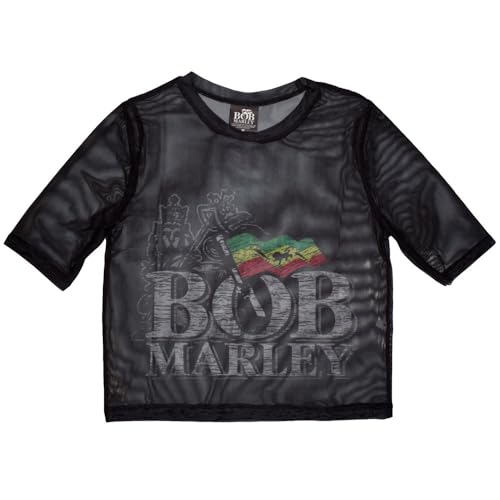 Crop top Bob Marley en mesh t-shirt résille noir femme pour concert