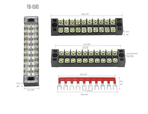 Bornier à vis à double rangée 10 positions avec bandes pré-isolées et couvercle LBY