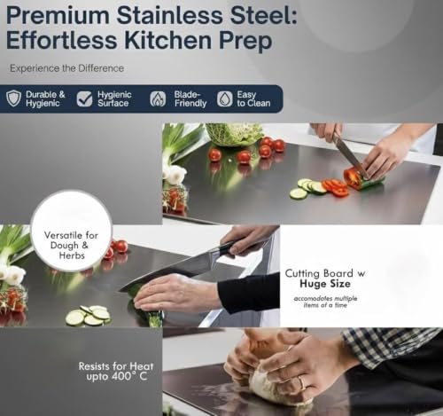 Image of Stainless Steel Countertop Chopping Board (41 x 31 cm) Rust-Proof Cutting Board for Vegetables, Fish, Fruits & Meat Chop| Hygienic, Non-Slip, Food-Grade Board