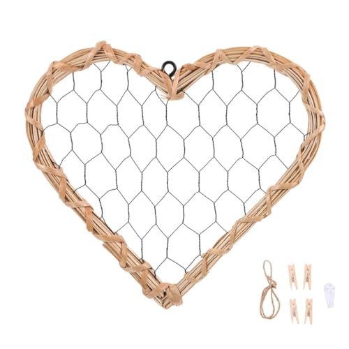 GUASDIE Grid Photo Wall Panels, Heart Shape Iron Rack Art Wire Board, Heart Shaped Willow Garland Picture Hanger Vintage Decor DIY Photo Frame for Home, Office, Kitchen, Bedroom, Black,L