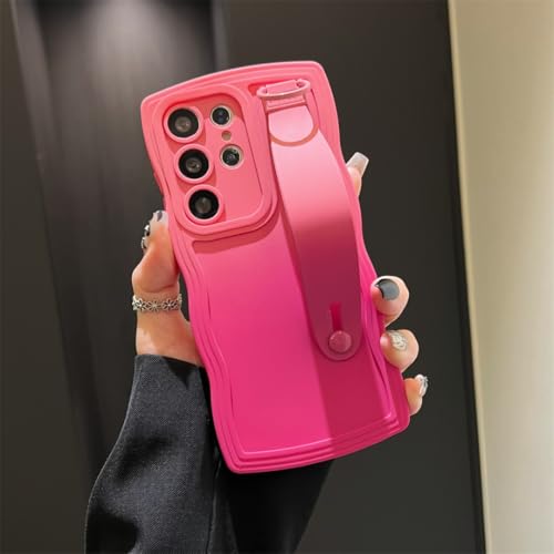 Coque Samsung S21 FE anti-chute silicone souple rose rouge à sangle de maintien