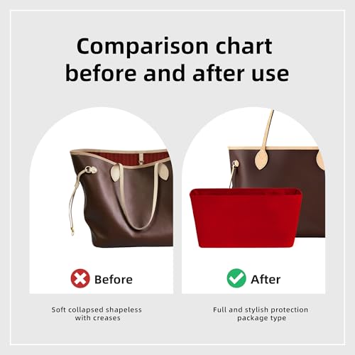 Image of DGAZ Purse Organizer Insert Fits Neverfullbag BB /PM /MM /GM,Silk Bag Organizer,Luxury Handbag & Tote Shaper(Rouge moyen,PM)