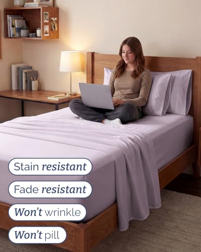 Image of Extra Deep Twin XL Sheet Set - 4 Piece Cooling Bed Sheets - Light Lavender | Hotel Luxury Bed Sheets Set, Easy & Secure Fit, Ultra-Soft, Wrinkle & Fade Free, Comfy Sheets Set with Extra Deep Pockets