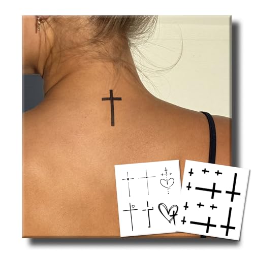UBICA Cross Semi Permanent Tattoo, 2 Sheets Realistic Christian Temporary Tattoo for Women Men Adults, Symbolic Minimalist Lines Tattoos for Finger Arm, Lasts 1-2 Weeks, Waterproof & Non-reflective