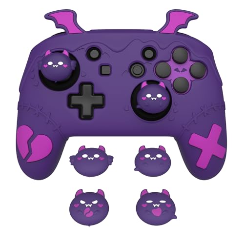 Housse Switch Pro Controller silicone violette protection joystick ergonomique et autocollant