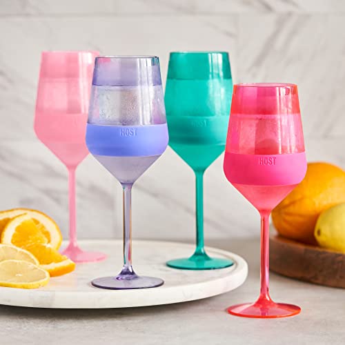 Host Wine Freeze Double-Walled Stemmed Wine Glasses Freezer Cooling Cups With Active Cooling Gel And Insulated Silicone Grip, 6.5 Oz Plastic Tumblers, Tinted, Set Of 4 #TOP4