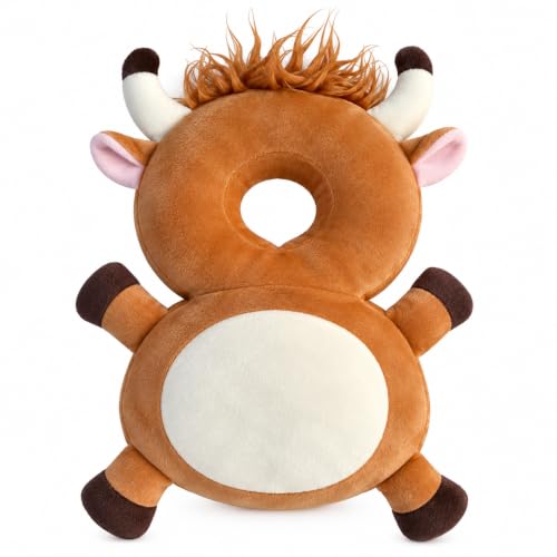 Baby Head Protector Backpack for Walking Crawling, Brown Highland Cow