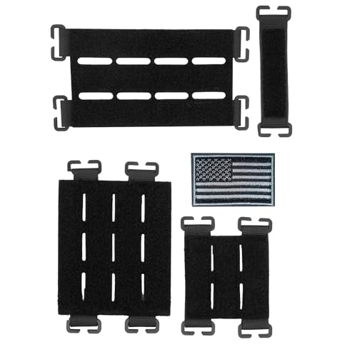 TATCIPK 4 Pack Molle Panel with Laser Cutting Loop Molle Patch Display Holder Mini Patch Board for Tactical Backpack Include American Flag Patch Black