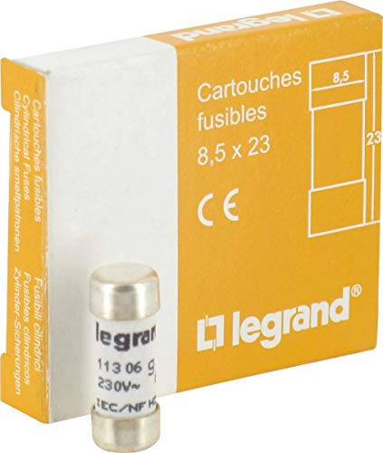 Legrand 011306 Cartouche Cylindrique Domestique sans Voyant, 8.5mmx23mm, 6A