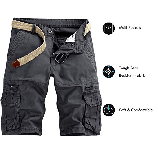 PINKPUM Men's Lightweight Multi Pocket Casual Cargo Shorts (Grey, US38=40)