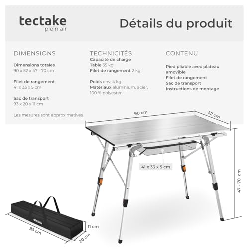 Table de pique-nique pliante aluminium ajustable avec filet - 4
