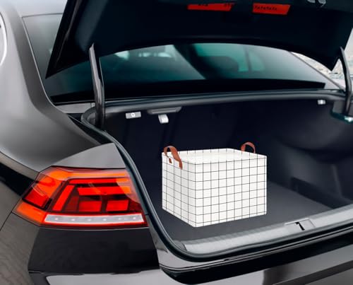 Image of CLOCOR Rectangular Storage Bin,Waterproof Coating (white checks) | Collapsible Cute Pattern Storage Bin