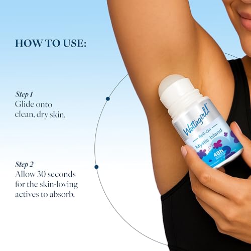 Image of Wottagirl Mystic Island Underarm RollOn for Women | Fruty and Floral Deodorant | 48H Odour Protection | Alcohol-Free, Gentle Formula | 100% Vegan | 50ml | Alcohol-free 48H odour protection with fruity floral fragrance. 100% vegan formula.