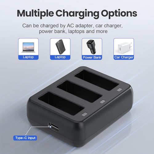 3 Packs Replacement Batteries Compatible with DJI Osmo Action 4, Osmo Action 3, 1850mAh Rechargeable Battery, with 3-Channel Battery Charging Base by YUXIASAN - Image 7