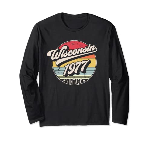 Vintage Wisconsin 1977 Cumpleaños Retro Sunset Style Manga Larga