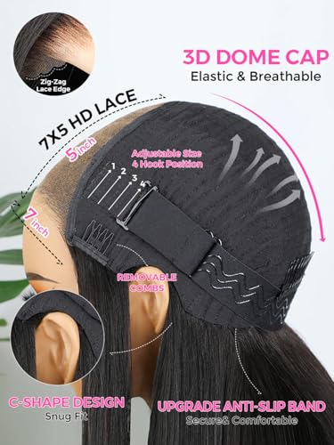 Image of ISEE Hair Straight Bob Wig Human Hair 7X5 HD Lace Front Glueless Wig 10Inch
