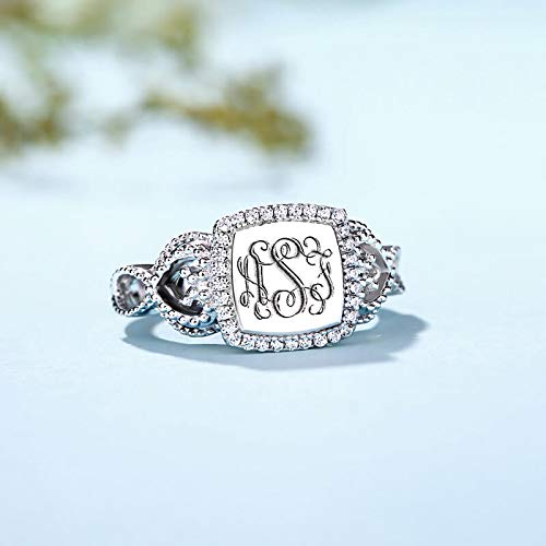AILIN Custom Classic Monogram Ring 925 Sterling Silver Personalized Engraving initials Rings Graduation Christmas Wedding Anniversary Mother’s Day Jewelry Gifts For Women Sister Wife Daughter3