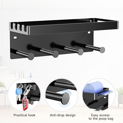 Dog Leash Holder for Wall, Key Holder Wall Mount, Metal Dog Leash Hooks, Pet Stuff Storage Shelf for Leash Hanger, Entryway Organizer Key Rack for Pet Collar, Treats, Toys, Mail - Image 4