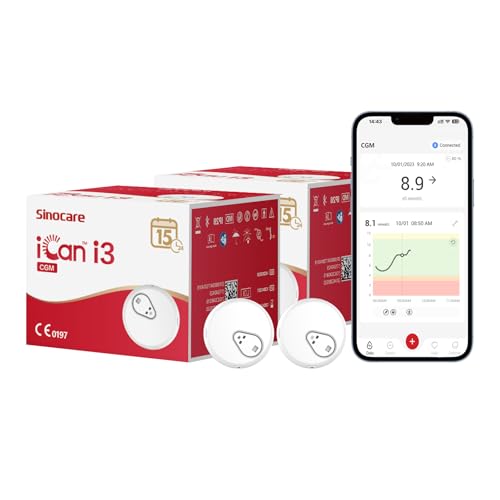 sinocare iCan Continuous Glucose Monitoring System, Equipped with iCan CGM APP, Output Every 3 Minutes, Less Finger Pricks, 15-Day Wear-life, for Diabetes Management, Pack × 2 sinocare iCan Continuous Glucose Monitoring System, Equipped with iCan CGM APP, Output Every 3 Minutes, Less Finger Pricks, 15-Day Wear-life, for Diabetes Management, Pack × 2
