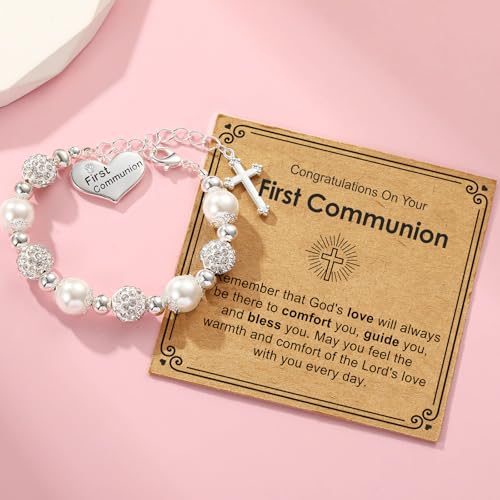 First Communion Confirmation Baptism Cross Bracelet for Girls, Catholic Jewelry Gifts for Kids Daughter Goddaughter Granddaughter 6+2 Inches3
