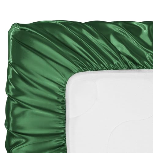 Image of SiinvdaBZX 2 Pcs Satin Crib Sheets for Baby Hair, Emerald & Sage Green | 52 x 28 Inch Silk-Like Soft Fitted Crib Sheets Baby Mattress Sheets for Standard Crib, Toddler Mattress, with 8 Inch Pocket