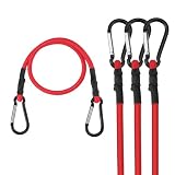 WORKPRO 24 Inch Bungee Cords with Hooks, 4 Pack Superior Rubber Heavy Duty Bungee Straps Strong Elastic Rope for Outdoor Tent, Luggage Rack, Camping, Cargo, RV, Bike, Transporting, Storage, Red