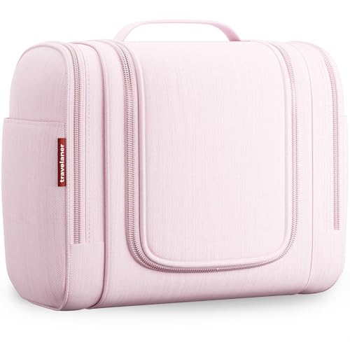Travelaner Kulturbeutel zum Aufhängen für Damen, Herren und Kinder, 7 Liter Stauraum, 3-in-1 Kulturtasche, Kosmetiktasche für Reise, Waschtasche, Waschbeutel, Wasserabweisend, Rosa