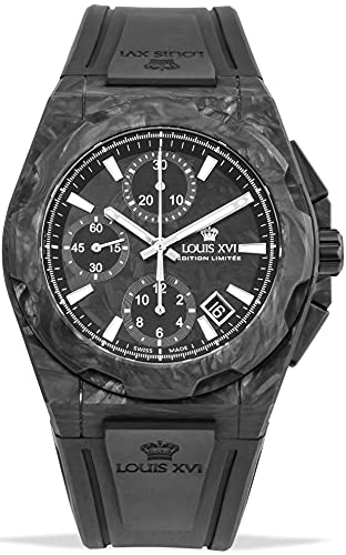 LOUIS XVI Herren-Armbanduhr La Vauguyon Forged Carbon Kautschukband Schwarz Super-LumiNova Chronograph Analog Automatik Edelstahl 1200 Cover