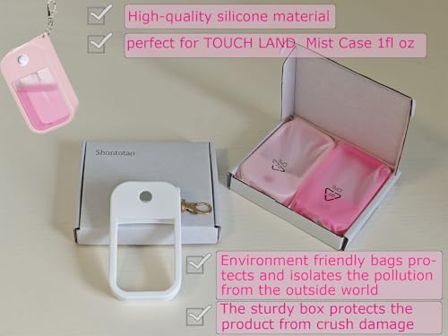 Silicone Case for Touchland Power Mist & Glow Mist 1 fl oz Hand Sanitizer spray,2 pack with Keychain, Also compatible with some 1.69FL sanitizing & perfume bottles(pink+white)3