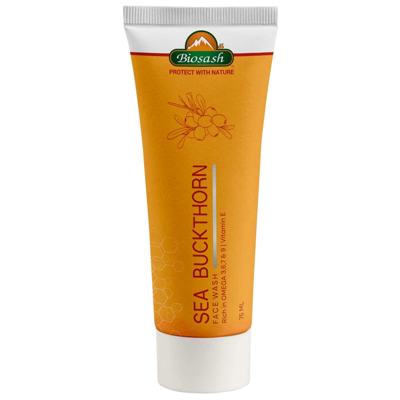 Image of Biosash Sea Buckthorn Face Wash 75ml | Herbal Facial Cleanser with Natural Seabuckthorn Oil | Deep Cleansing, Hydrating, Anti-Aging | Paraben, Sulphate-Free | For Oily, Dry, Sensitive Skin