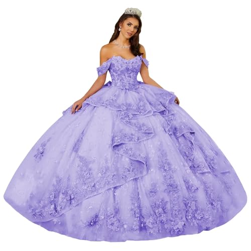 DXUOPL 3D Flower Quinceañera Dresses Long Ruffle Ball Gown Size 16