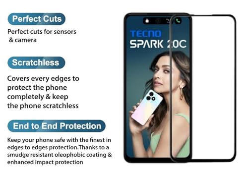 Image of 100FIT Tempered Glass Screen Protector Compatible For Tecno Spark 20C With Edge To Edge Coverage And Easy Installation Kit