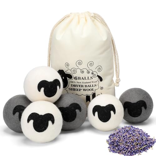 Teenyyou 7 Pack XL Wool Dryer Balls Set 6 Essential Oils Dryer Balls with Cute Sheep with Muslin Bags Reusable Wool Balls Natural Laundry Balls Anti Wrinkle Anti Static Saving Energy and Time