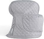 KITCHENAID Fitted Tilt-Head Stand Mixer Cover with Storage Pocket, Quilted 100% Cotton,14.4"x18"x10", Grey