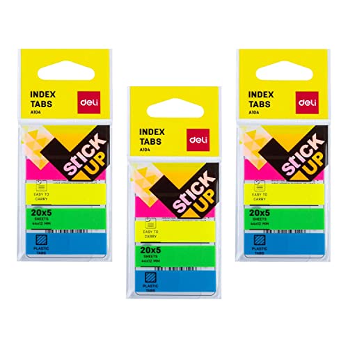 DELI Stick-Up Markierungen, 44 x 12 mm, 5 x 20 Seiten, 5 Farben, 3 Stück Cover