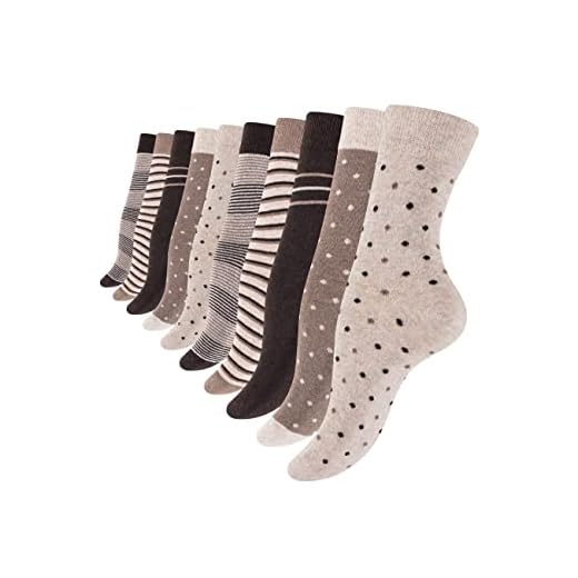 Vincent Creation 10 Paar Süsse Damensocken & Mädchensocken Dot´s and Stripes, Baumwolle - gepunktet und geringelt (as3, numeric, numeric_39, numeric_42, regular, regular, braun/beige)