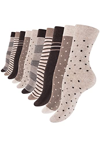 Vincent Creation® 10 pares calcetines de algodón mujer Puntos y rayas (EU 35/38, marrón)