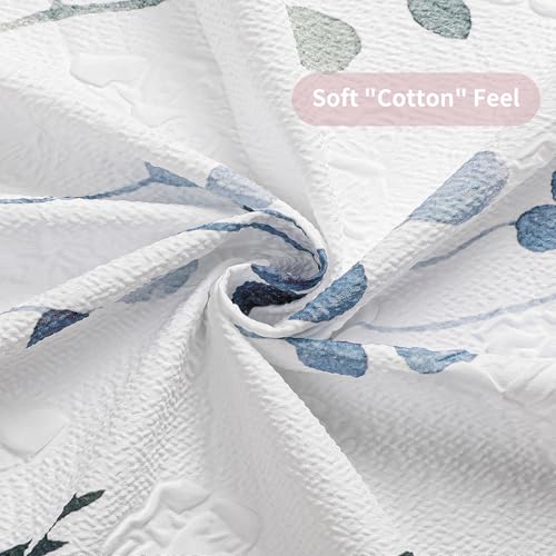 Image of QiyI Watercolor Floral Shower Curtain, 3D Embossed Butterflies Pink Blue Bathroom Curtain, Minimalist Farmhouse White Bath Curtain, Waterproof Fabric Flower Shower Curtain Set with Hooks, 72x72