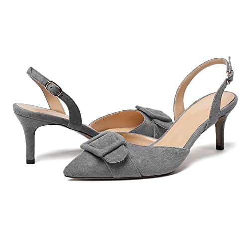 YODEKS Women Slingback Pumps Low Kitten Heels Heeled Sandals Closed Pointed Toe Ankle Strap Pumps Dress Shoes4