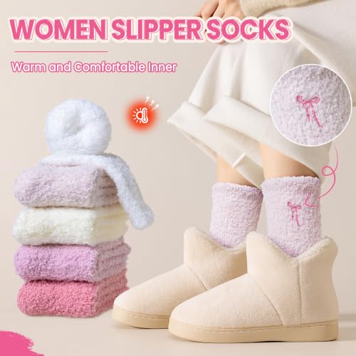 Image of Eocom Fuzzy Socks for Womens Warm Fluffy Winter Cozy Thick Plush Slipper Sleep Comfy Crew Christmas Socks 5 Pairs