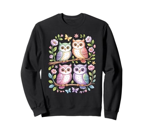 Whimsical Cute Pastel Owls Art Nature Inspired Design Sweatshirt
