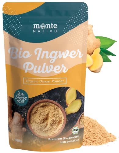 Gingembre en Poudre Bio Monte Nativo (500g) - Gingembre bio moulu - Gingembre poudre Bio - Épices aromatiques séchées avec soin, idéales pour Cuisiner et Assaisonner - Arôme et Goût intenses